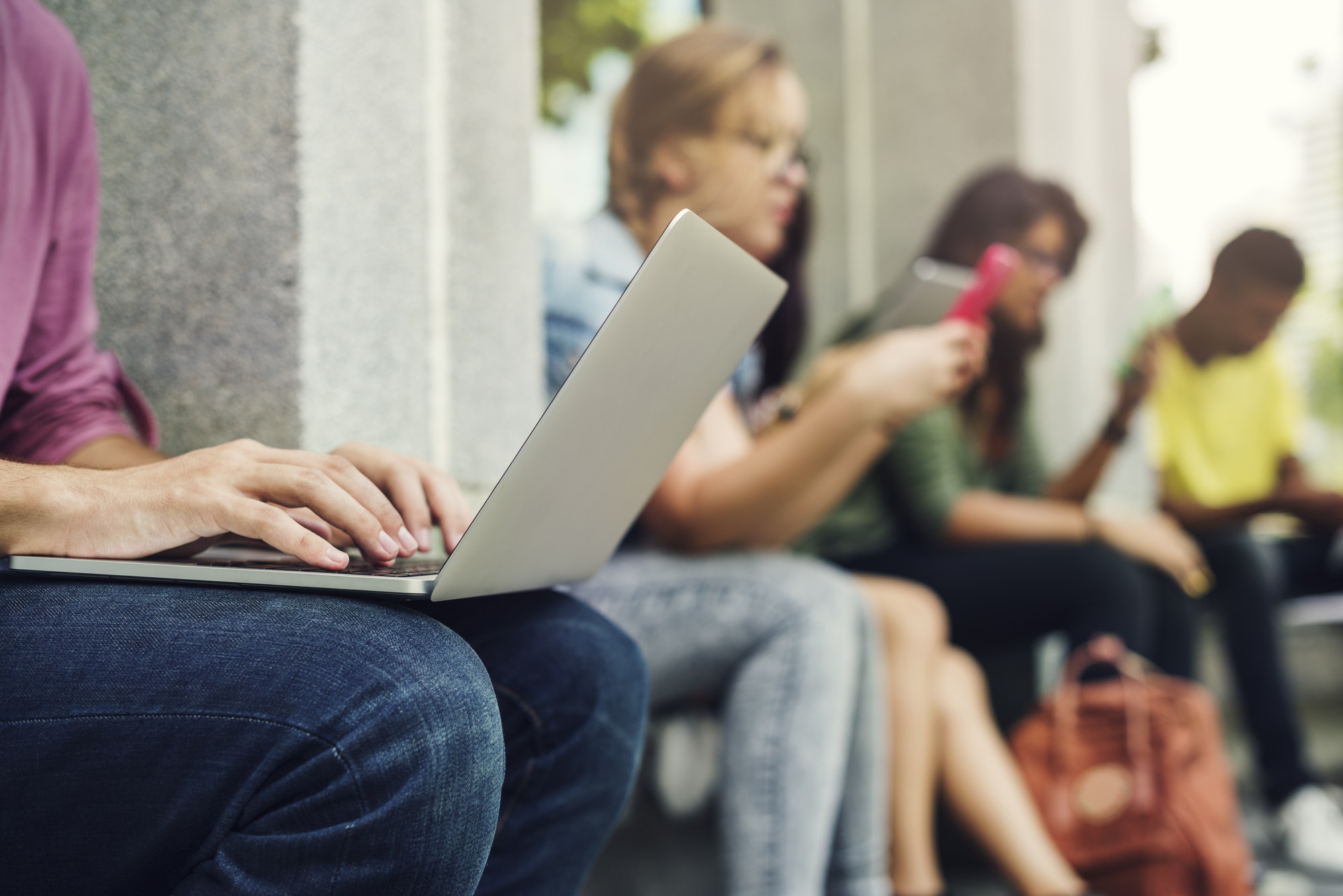 Young Diverse Group Studying Outdoors Concept